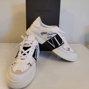 Valentino Garavani Men White/Black Leather Sneakers Shoes Size 12